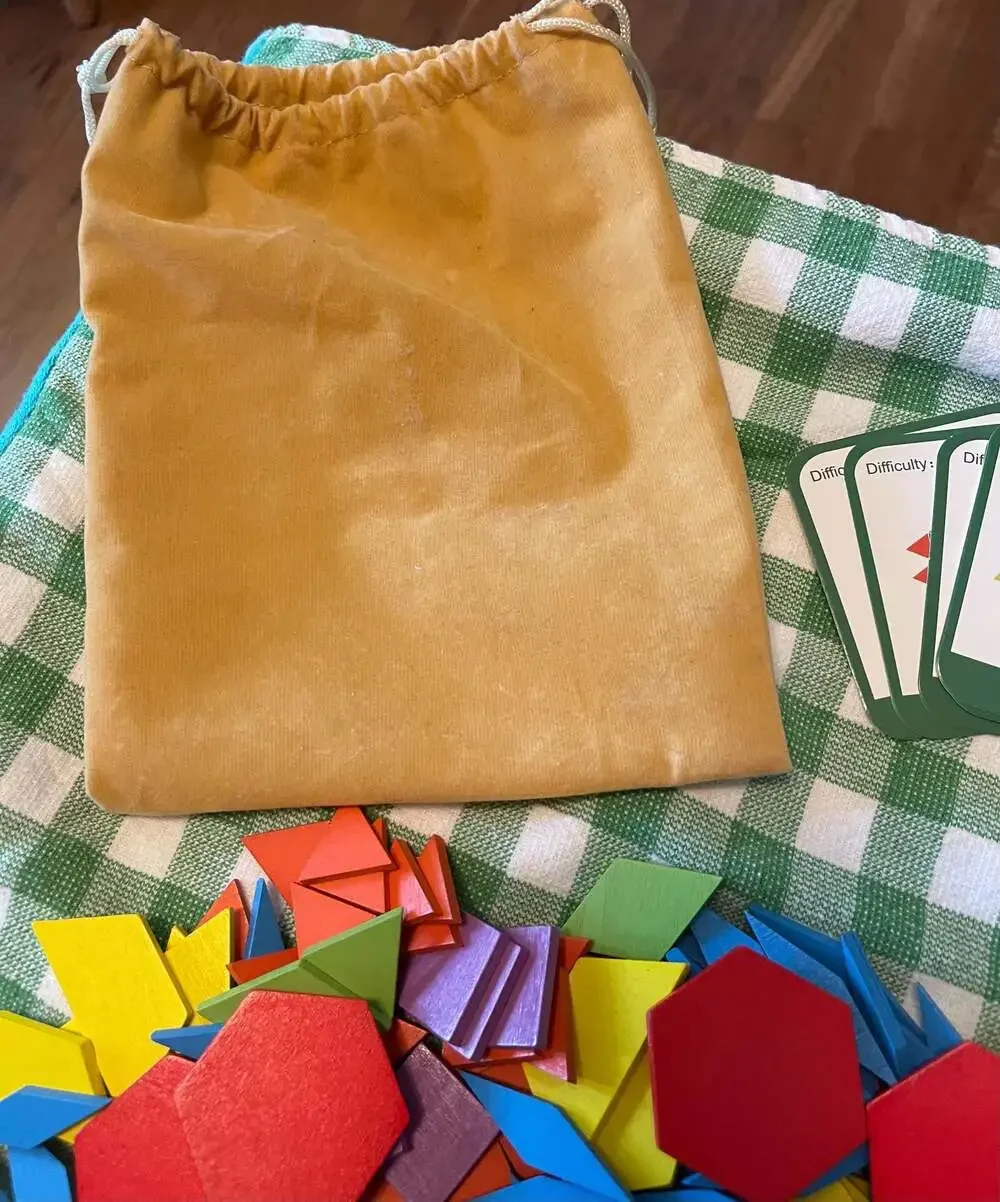Montessori Wooden Pattern Blocks Tangram Geometric Puzzle 235pc Activity Cards⁠